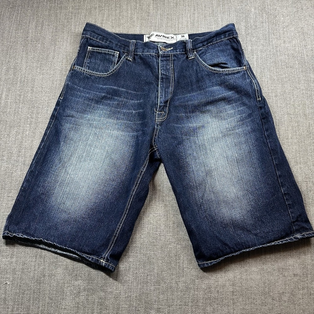 Avirex Baggy Denim Jorts Men's 36 Faded Blue Y2K‎ Skater Hip Hop Shorts